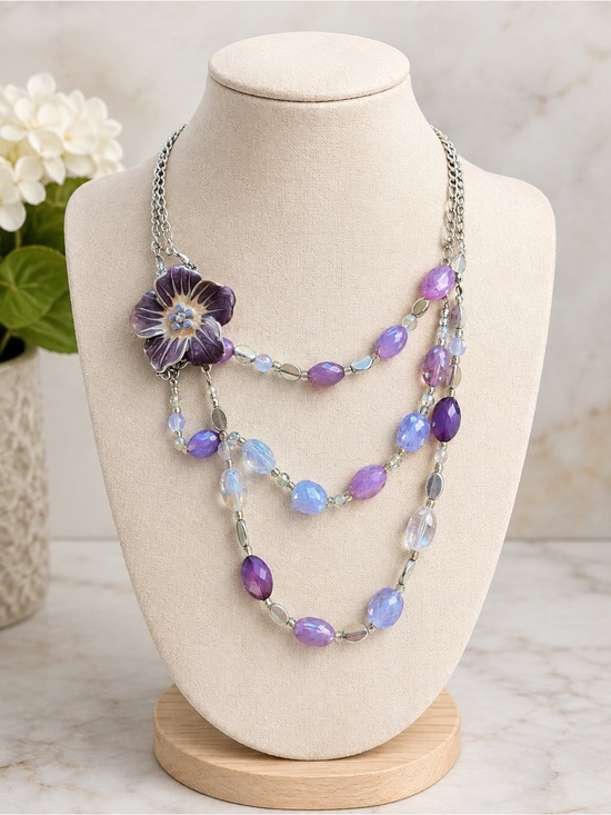 New York & Company Jewelry - New York and Company Purple Floral Multi-Strand Necklace